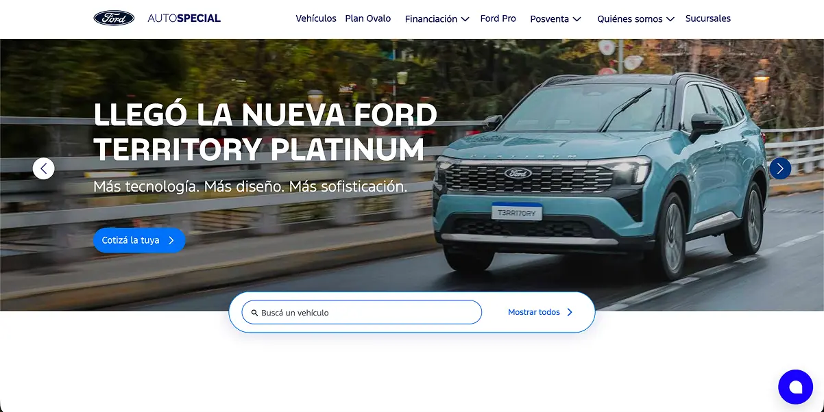 Sitio de Auto Special, concesionario Ford, con buscador de vehículos