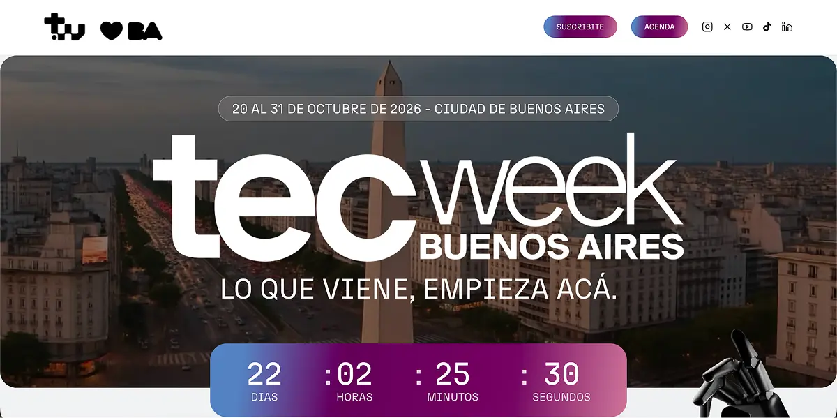 Sitio de TecWeek con la cuenta regresiva del evento en Buenos Aires